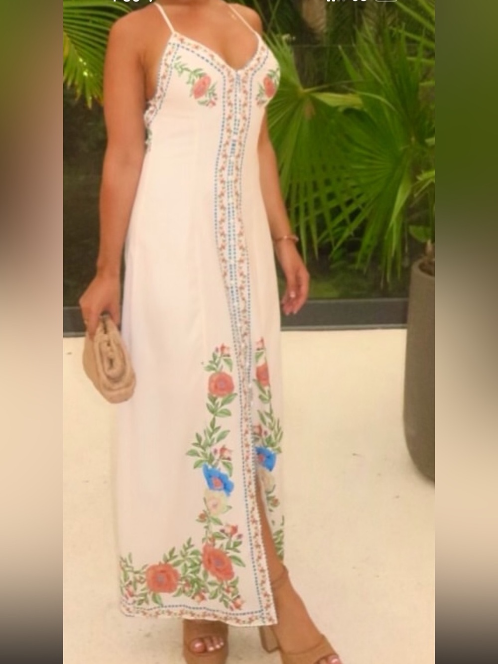 SHEIN White Maxi Dress with Multicolor Floral Embroidery